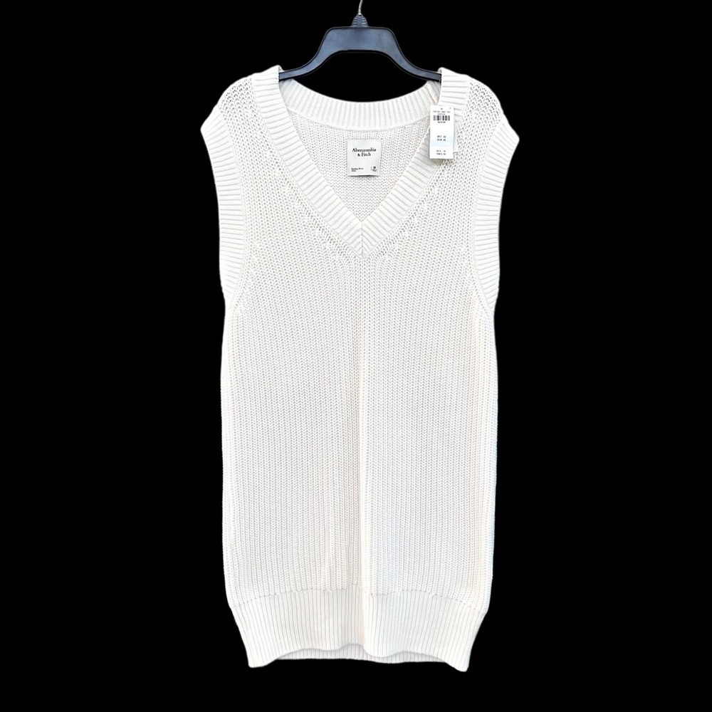 ๐ NWT Abercrombie & Fitch White Sweater Vest Mini Dress or Tunic Size M - Picture 2 of 9